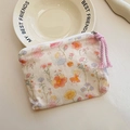 Mini floral canvas coin purse with cute fairy pattern and pink woven zipper pulls - Flower Realm Elf