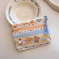 Mini cotton coin purse with cute cartoon bears and blue fringe zipper puller - Plaid Greedy Bear