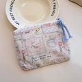 Cute pink and purple canvas mini coin purse with cartoon bear and tulip prints - Floral Milky Cute Puppy