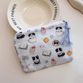 Cute light blue cotton mini coin purse with cartoon dog pattern and tassel zipper - Fun Sweet Dream Cat