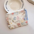 Mini cotton coin purse featuring cute cat illustrations and a blue zipper pull strap - Bubble Bath Kitten