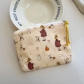 Mini canvas coin purse with cartoon girl pattern and yellow braided lanyard - Autumn Cute Encounter