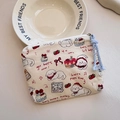 Cute off-white canvas square pouch with cartoon puppy patterns and blue zip detail - Sweet Berry Puppy