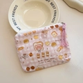 Pink checkered cotton mini coin purse with cute cartoon bear and toast illustrations - Sweet Bear Bread