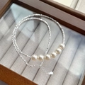 Elegante collana di perle in argento sterling S925 con perline lucide e chiusura a moschettone - Argento 925 / Argento
