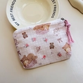 Mini pink cotton coin purse featuring cute cartoon girl and bear print with zipper - Bear Hug Fairy Tale