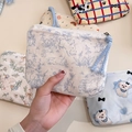 Mini cotton coin purse with cute blue rabbit pattern and zipper braided puller - White Base Blue Leaves Rabbit