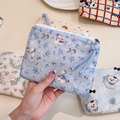 Mini floral rabbit cotton coin purse with zipper closure and hand-held size display - Blue Base Little Rabbit