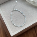 S925 silver bracelet featuring freshwater pearls, aquamarine beads, and heart pendant - 925 Silver / Silver (Aquamarine)