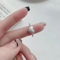 Bague cœur en argent sterling S925 avec bordure dentelle et anneau perlé minimaliste - Ouvert Réglable / Argenté