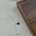 S925 sterling silver necklace with black heart pendant and elegant tassel chain detail - 925 Silver / Silver