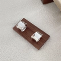 Minimalist S925 sterling silver wide irregular wavy stud earrings with polished finish - Silver