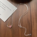 Delicate S925 sterling silver chain necklace featuring a red enamel smiley face pendant - Red