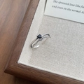 Retro S925 silver double-layered twist ring with black gemstone on wooden tray - Adjustable Open / Antique Silver