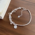 Minimalist S925 silver bracelet with irregular crystal stones and Lucky Peanut charm - 925 Silver / Silver