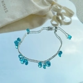Pulsera de doble capa de plata 925 con cristales de gota azul claro y cierre ajustable - Plata 925 / Azul Oro Blanco