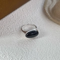 Anello minimalista in argento sterling S925 con onice nera ovale e fascia regolabile - Argento 925 / Anello Aperto Pietra Ovale Nera (D588)