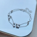 Elegantes S925 Sterling Silber Doppelarmband mit Sternen und Spiegelreflexionseffekt - 925er Silber / Weißgoldfarbe (F080)