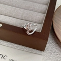 Elegant S925 sterling silver ring with double heart design on wood display tray - Adjustable Open / Double Heart Style (D522)
