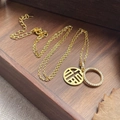 Elegante collana doppia in argento S925 con pendente Fu e diamanti scintillanti di lusso - Argento 925 / Oro