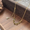 Minimalist S925 sterling silver golden tassel necklace with five pig nose links and zircon - 925 Silver / Gold