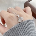 Collana con ciondolo Ruyi in argento S925, gemma di calcedonio e set di anelli coordinati - Argento 925 / Oro Bianco