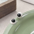Minimalist S925 sterling silver round stud earrings with black agate on a ceramic plate - 925 Silver / Silver-Black Agate