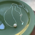Elegant S925 sterling silver snake chain necklace with a round white pearl pendant - White (A676) / 925 Silver