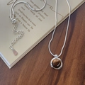 S925 sterling silver tiger eye stone round pendant necklace with elegant snake chain - 925 Silver / Silver
