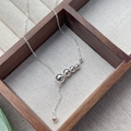 Minimalist S925 sterling silver tassel necklace with polished beads in a wooden box - 925 Silver / Silver