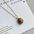 Square tiger eye stone pendant on a gold beaded chain necklace with s925 silver finish - 925 Silver / Gold (Tiger Eye)