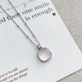 Elegant S925 sterling silver chain necklace with square pink quartz gemstone pendant - 925 Silver / Silver (Pink Crystal)