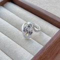 Elegant S925 sterling silver ring featuring a brushed finish and oval zircon gemstone - Adjustable Open / Silver