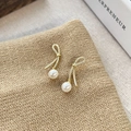 Elegant S925 silver bow stud earrings with white round pearls and zircon accents - Stud Earrings Pair / Gold