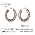 Detailed dimensions of gold stainless steel hoop earrings with grey marble resin inlay - Black Hoop Style (YYE023555-BLA)
