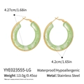 Detail showing dimensions and material of green resin stainless steel hoop earrings - Light Green Hoop Style (YYE023555-LG)