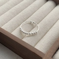 Minimalist S925 sterling silver open ring with ten frosted movable beads on a velvet base - Adjustable Open / Silver