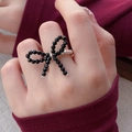 Elegante S925 zilveren kralenring met een zwart kristallen vlinderontwerp voor dames - Eén maat / Zwarte Agaat Strikje (D630) / Zwart