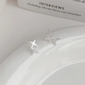 Orecchini minimalisti in argento S999 a forma di stella a quattro punte con diamanti - Argento 990 / Argento