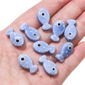 Handmade light blue ceramic fish-shaped beads with white dots for DIY jewelry making - Fish / 2 Pieces/Pack (11x19mm) / Blue