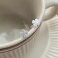 Minimalist S999 sterling silver four-leaf clover stud earrings with a matte silver finish - Four Leaf Clover Style (C487)