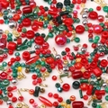 Mixed red and green glass seed beads for DIY jewelry with metallic finish - 81# Multi-Shape Mixed Beads / 10g/Pack (Approx. 90-140 Pieces) / Christmas Colors