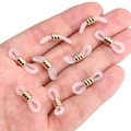 Anillo de silicona rosa translúcido con tubo de metal dorado para cadenas de gafas - 20x6mm (2 Piezas/Paquete) / Aro Curvo de Oro 18K + Silicona Transparente