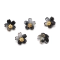 5pcs 10mm cherry blossom pendants with grey gradient glass and golden metal stamens - Standard Type / Black Gold