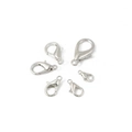 Set of six varied sizes of silver metal lobster clasps for DIY jewelry making - White Gold Tone