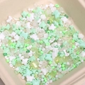 Perle in acrilico verde e bianco a forma di farfalla e fiori per creazione di gioielli - Circa 2,5-10 mm, Foro 1 mm, 10 g/Confezione (circa 100-130 pz) / tonalità verdi