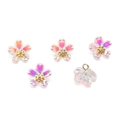 Five 10mm iridescent cherry blossom flower charms with gold core for DIY jewelry making - AB White