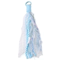 Handmade light blue and white polyester lace tassel charm with spring metal buckle - Total Length 22cm / Blue