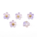 Five pieces of 10mm frosted lavender glass cherry blossom flower charms with golden cores - Gradient Purple