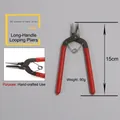 Detail of 15cm long round nose jewelry pliers with red non-slip grip handles and spring - Long Handle Round Nose Pliers